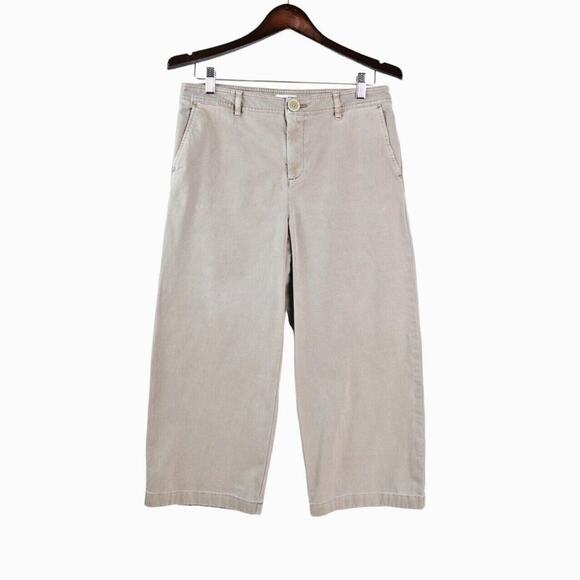 J Jill Size 8 Petite Cotton Canvas Crop Pants Wide Leg Brown Sugar - Picture 1 of 10